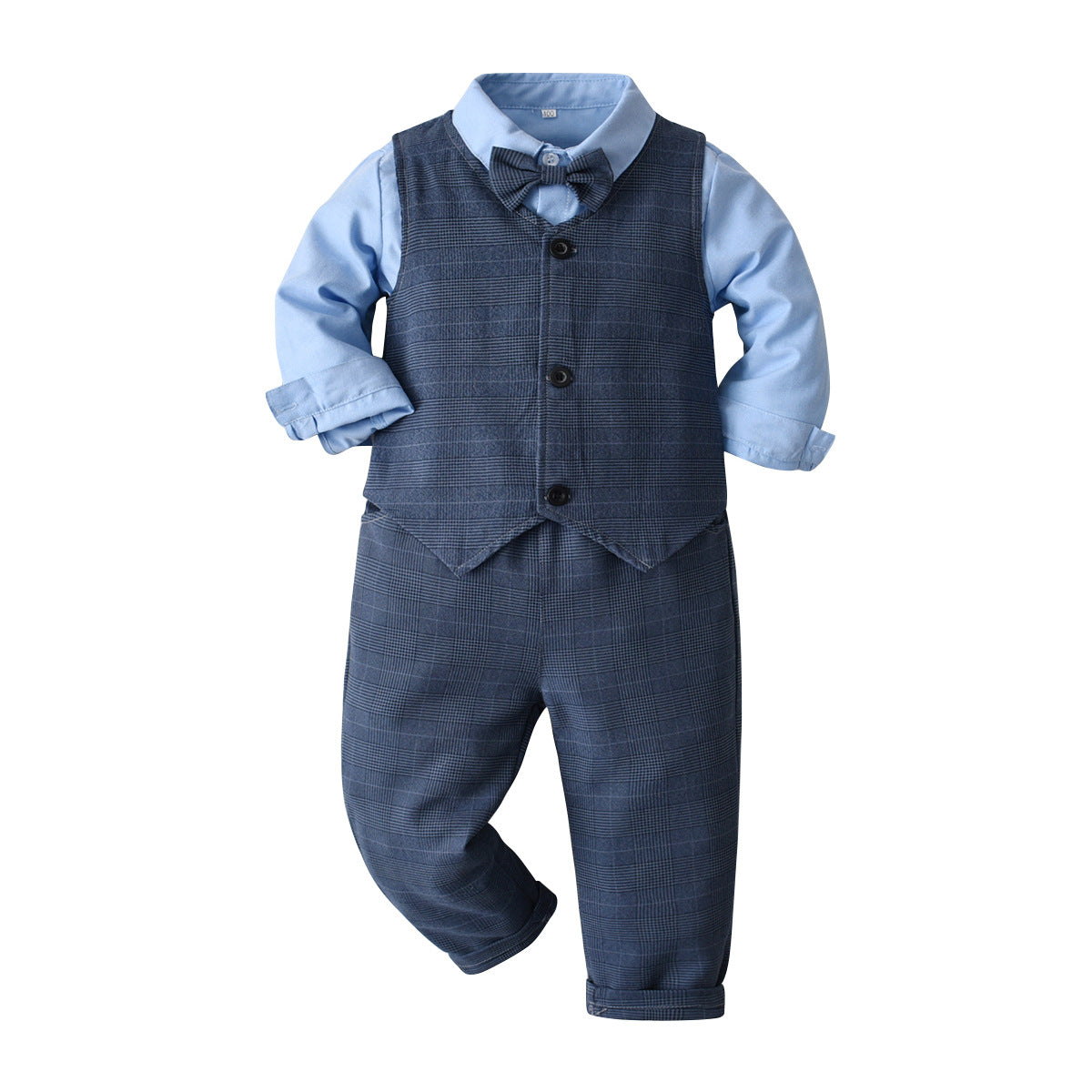 Boys Blue Checked Set Of 3 Suit Set