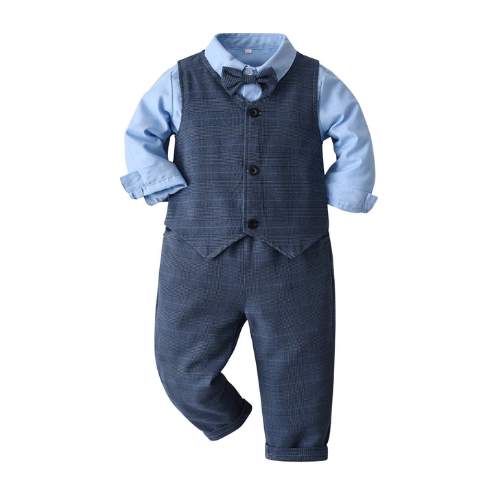 Boys Blue Checked Set Of 3 Suit Set
