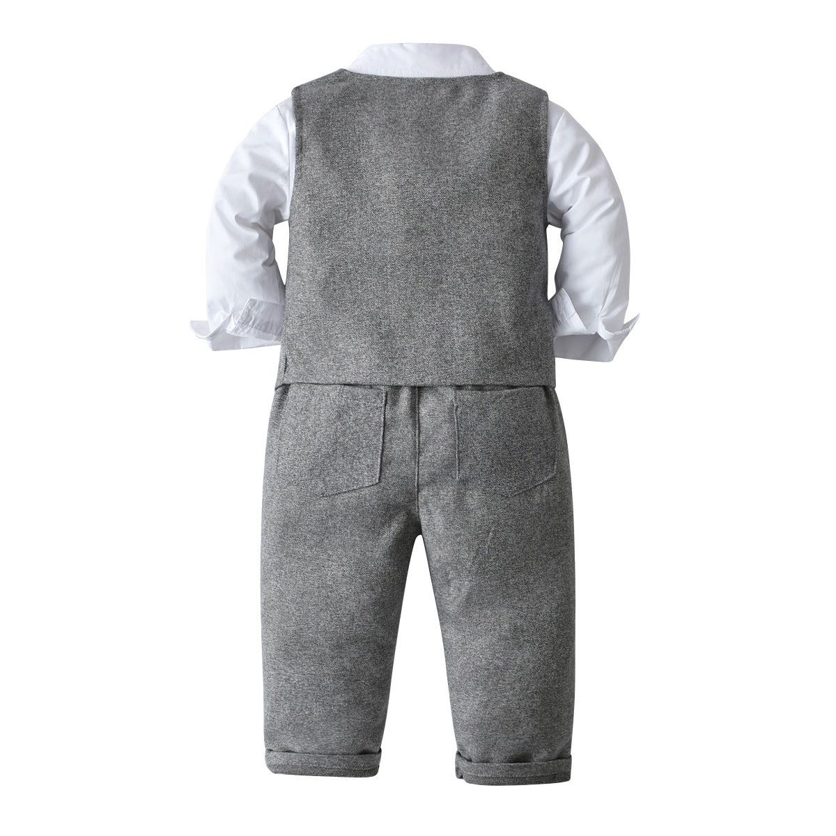Boys Grey V-Neck Single Breasted 3 Piece Suit