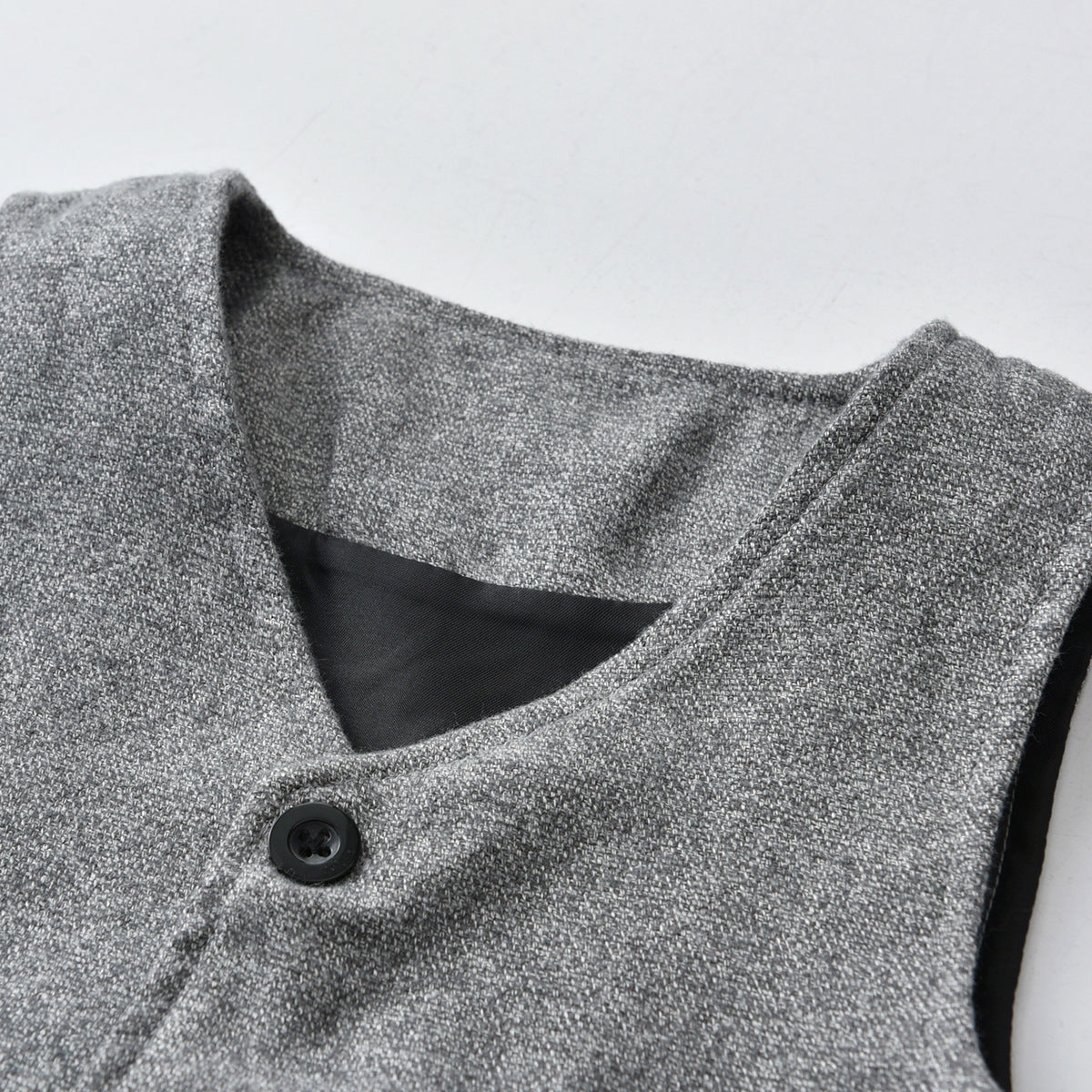 Boys Grey V-Neck Single Breasted 3 Piece Suit
