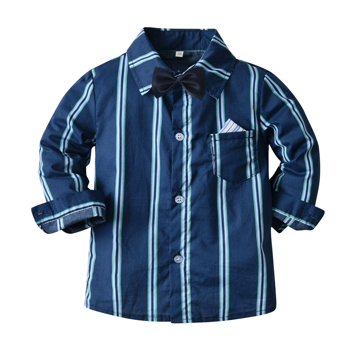 Boys Blue Striped Shirt Collar Shirt & Trouser With Suspenders
