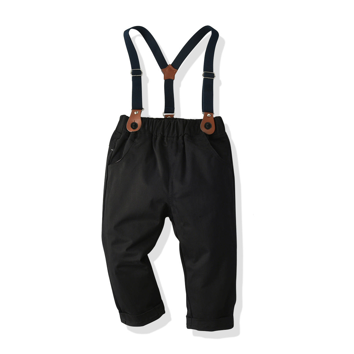 Boys Blue Striped Shirt Collar Shirt & Trouser With Suspenders