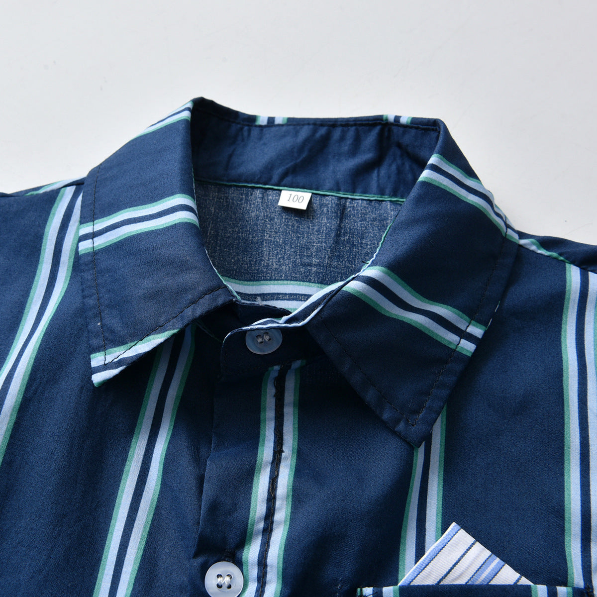 Boys Blue Striped Shirt Collar Shirt & Trouser With Suspenders