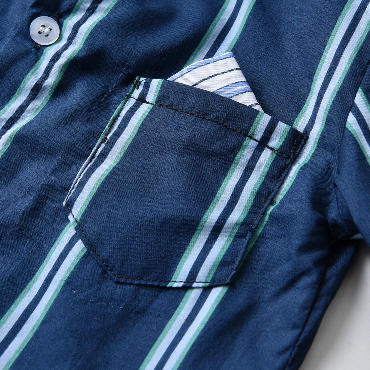 Boys Blue Striped Shirt Collar Shirt & Trouser With Suspenders