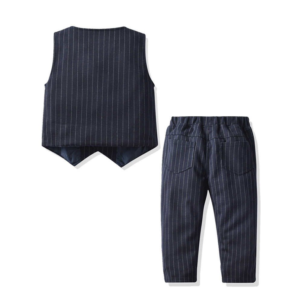 Boys Maroon Shirt with Trousers And Striped Waistcoat