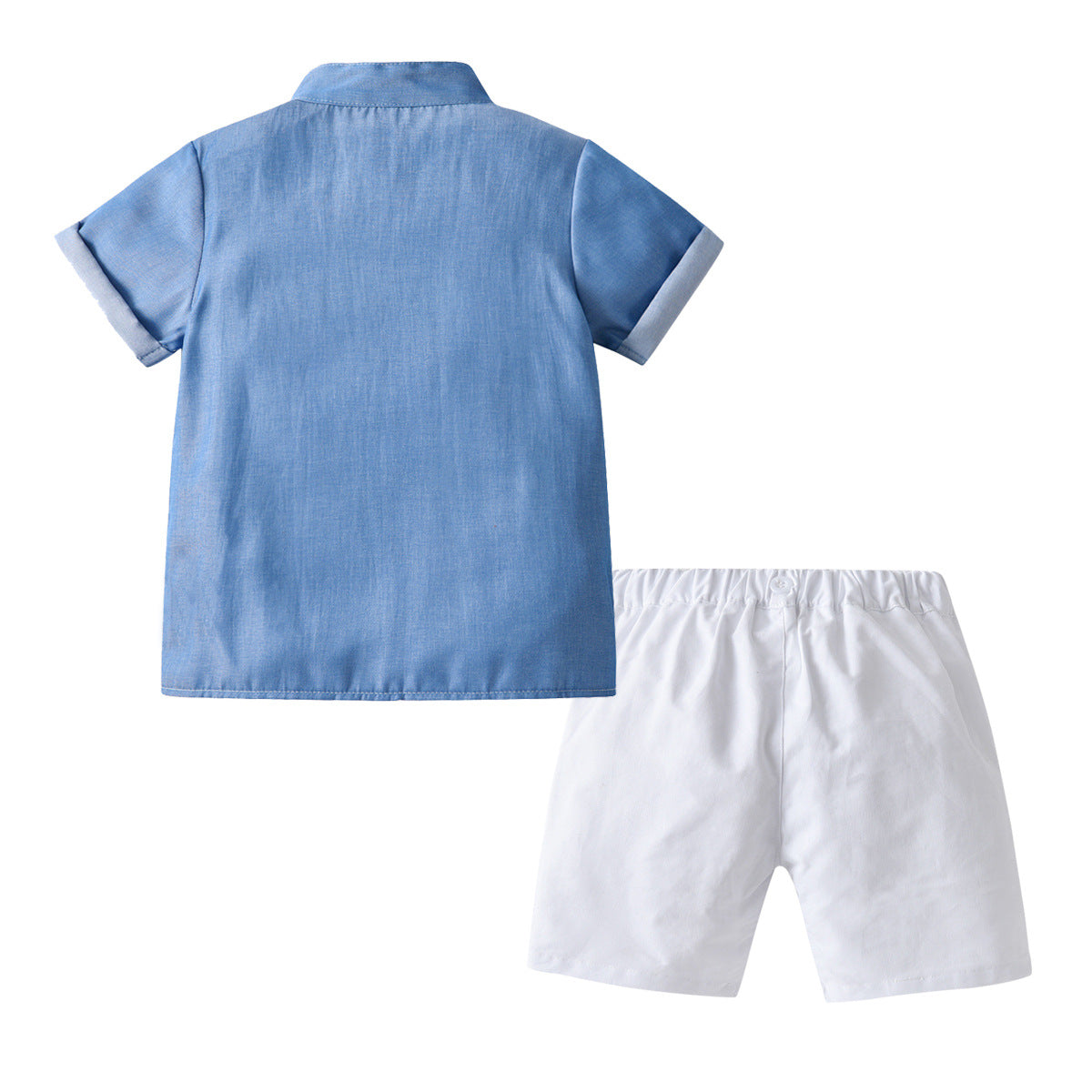 Boys Blue & White Mandarin Collar Shirt with Shorts