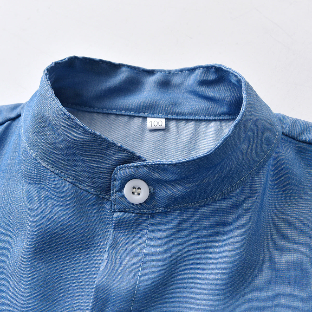 Boys Blue & White Mandarin Collar Shirt with Shorts