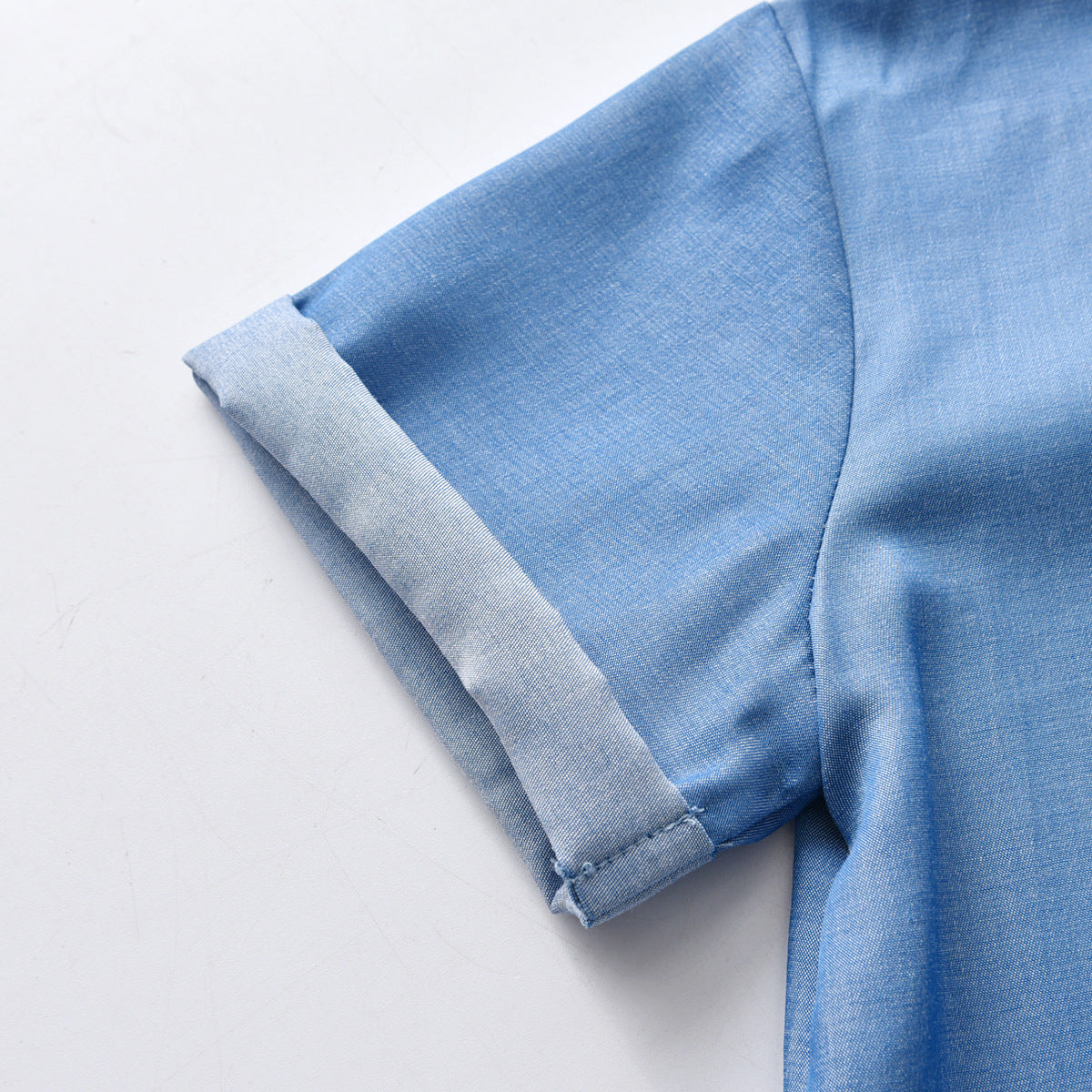 Boys Blue & White Mandarin Collar Shirt with Shorts