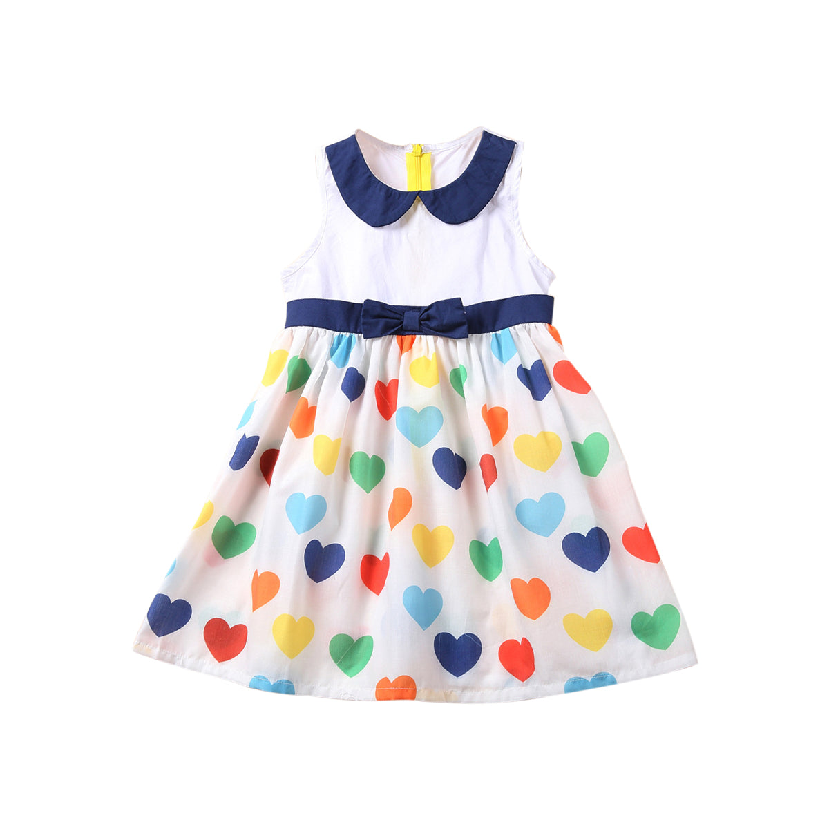 Girls White Conversational Printed Peter Pan Collar Cotton Fit & Flare Dress