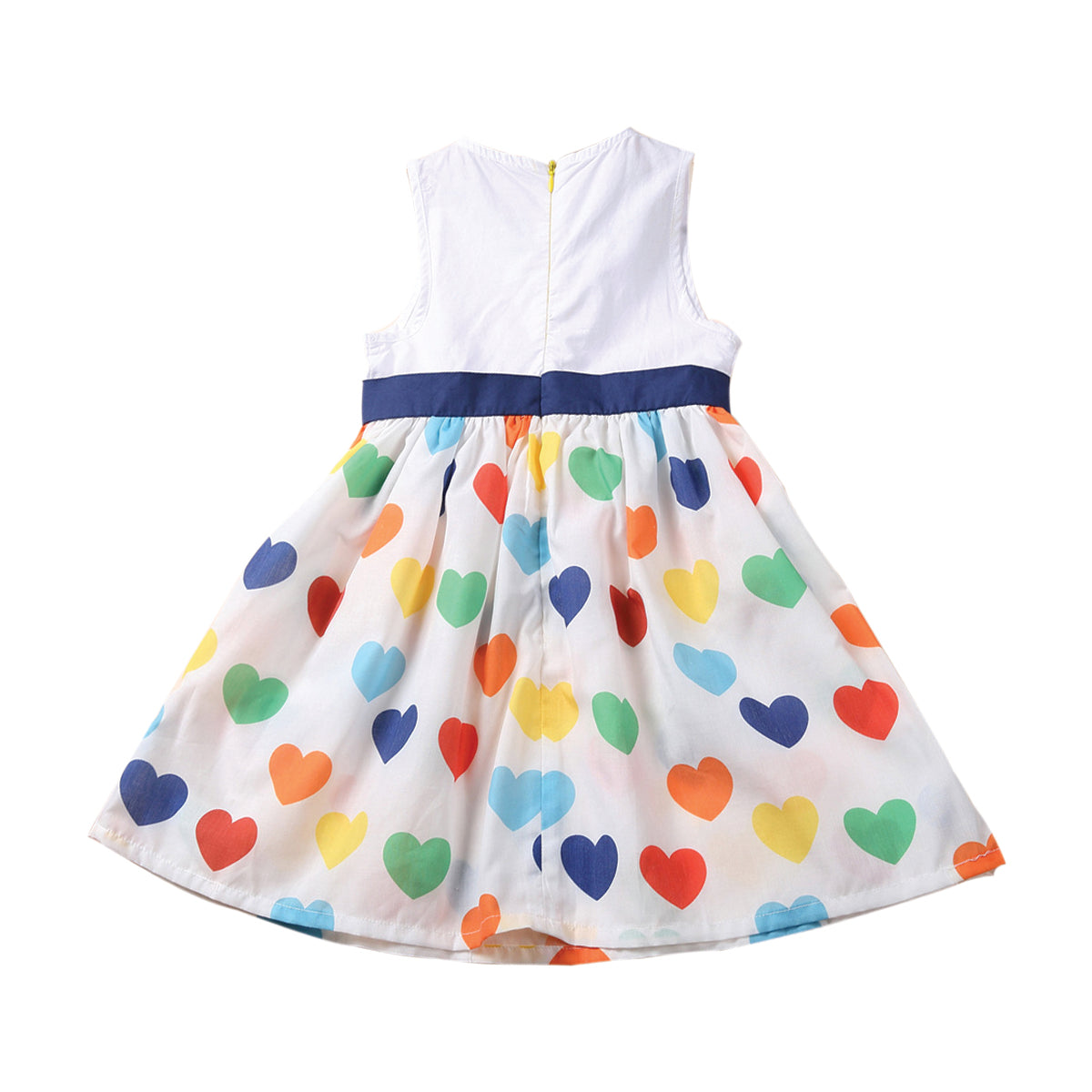 Girls White Conversational Printed Peter Pan Collar Cotton Fit & Flare Dress
