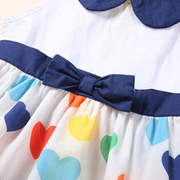 Girls White Conversational Printed Peter Pan Collar Cotton Fit & Flare Dress