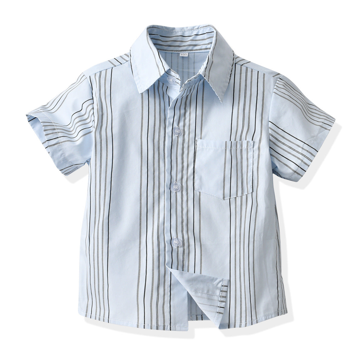 Boys Blue Striped Shirt Collar Shirt With Shorts