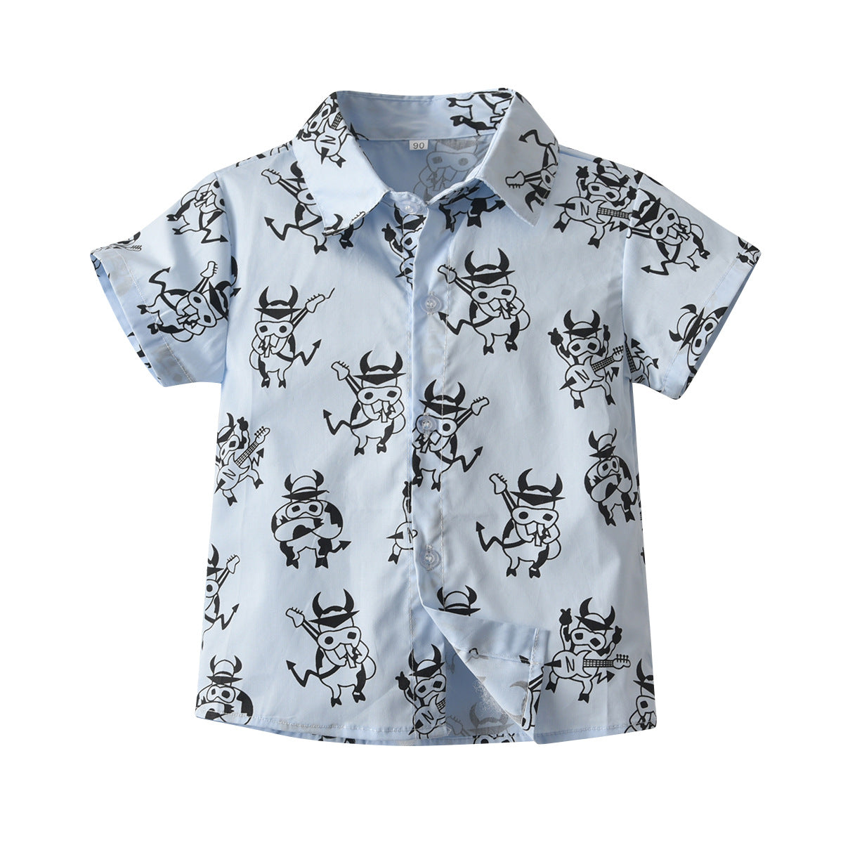 Boys Blue Conversational Printed Pure Cotton Shirt with Shorts