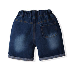 Boys Blue Conversational Printed Pure Cotton Shirt with Shorts