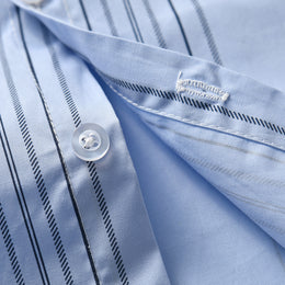 Boys Blue Striped Shirt Collar Shirt & Shorts With Suspenders