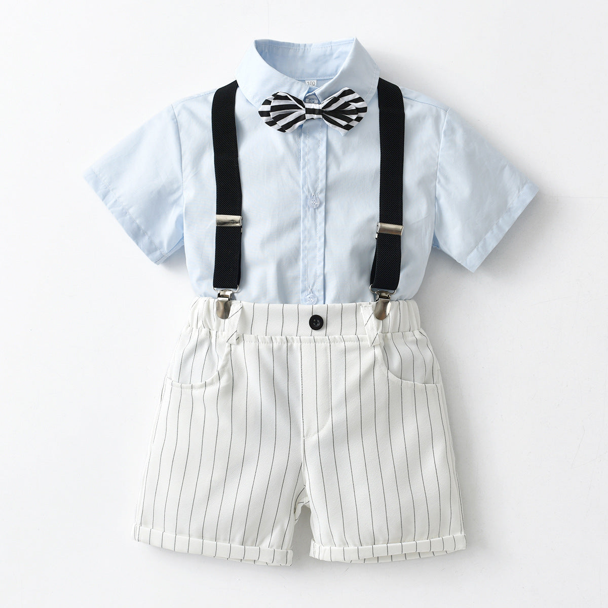 Boys Blue & White Striped Shirt With Shorts