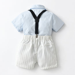 Boys Blue & White Striped Shirt With Shorts