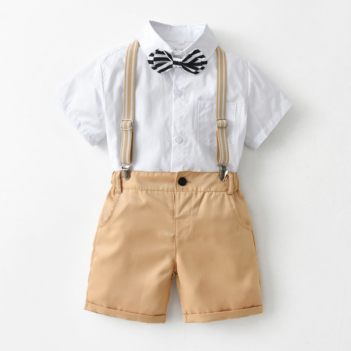 Boys White Shirt With Shorts And Suspenders