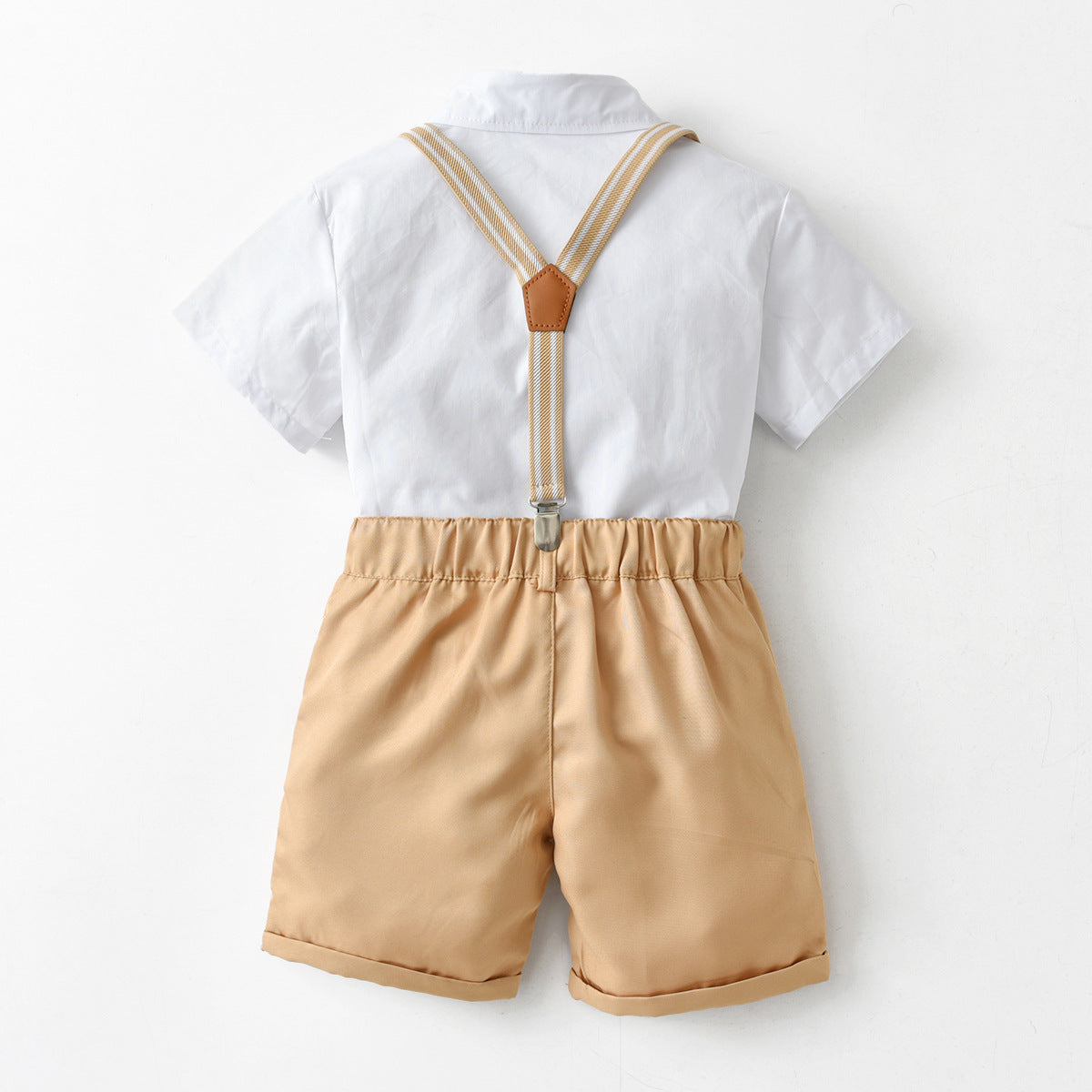 Boys White Shirt With Shorts And Suspenders