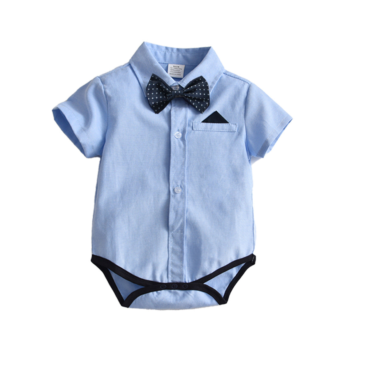 Boys Blue Shirt Collar Cotton Bodysuit With Bow