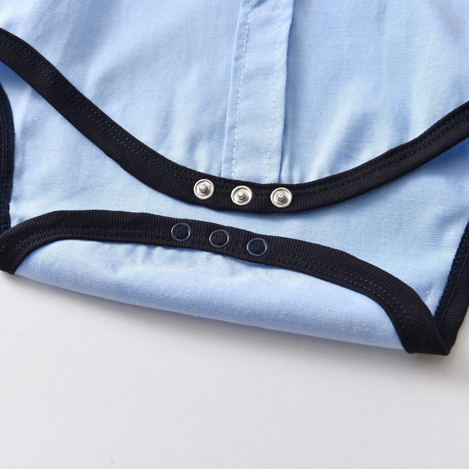 Boys Blue Shirt Collar Cotton Bodysuit With Bow