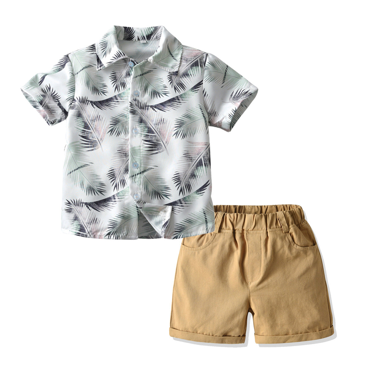 Boys Khaki Printed Cotton Shirt with Shorts
