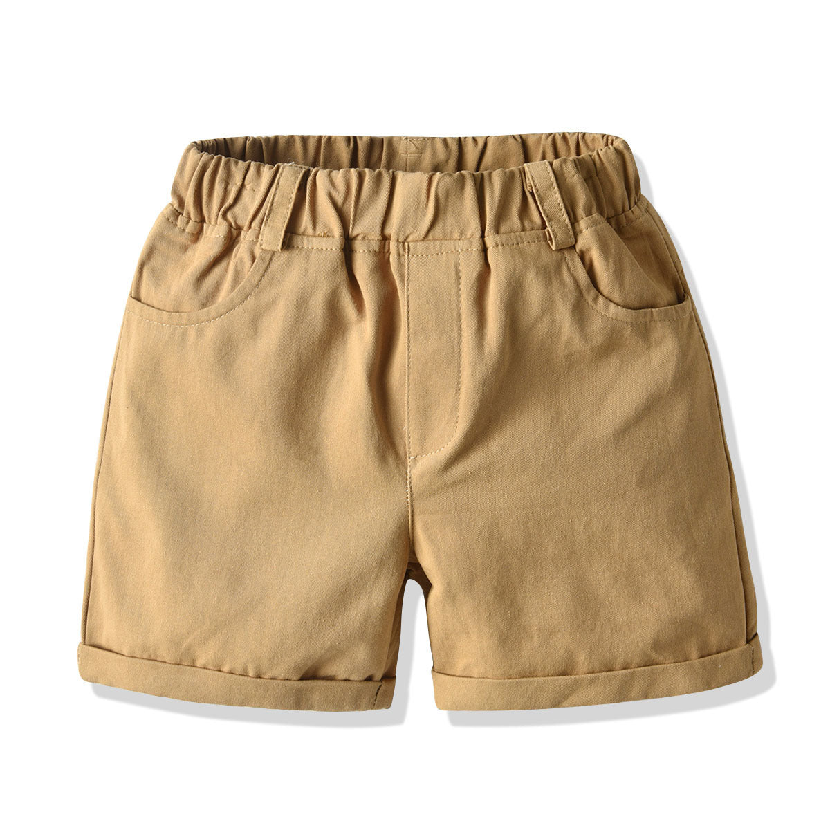 Boys Khaki Printed Cotton Shirt with Shorts