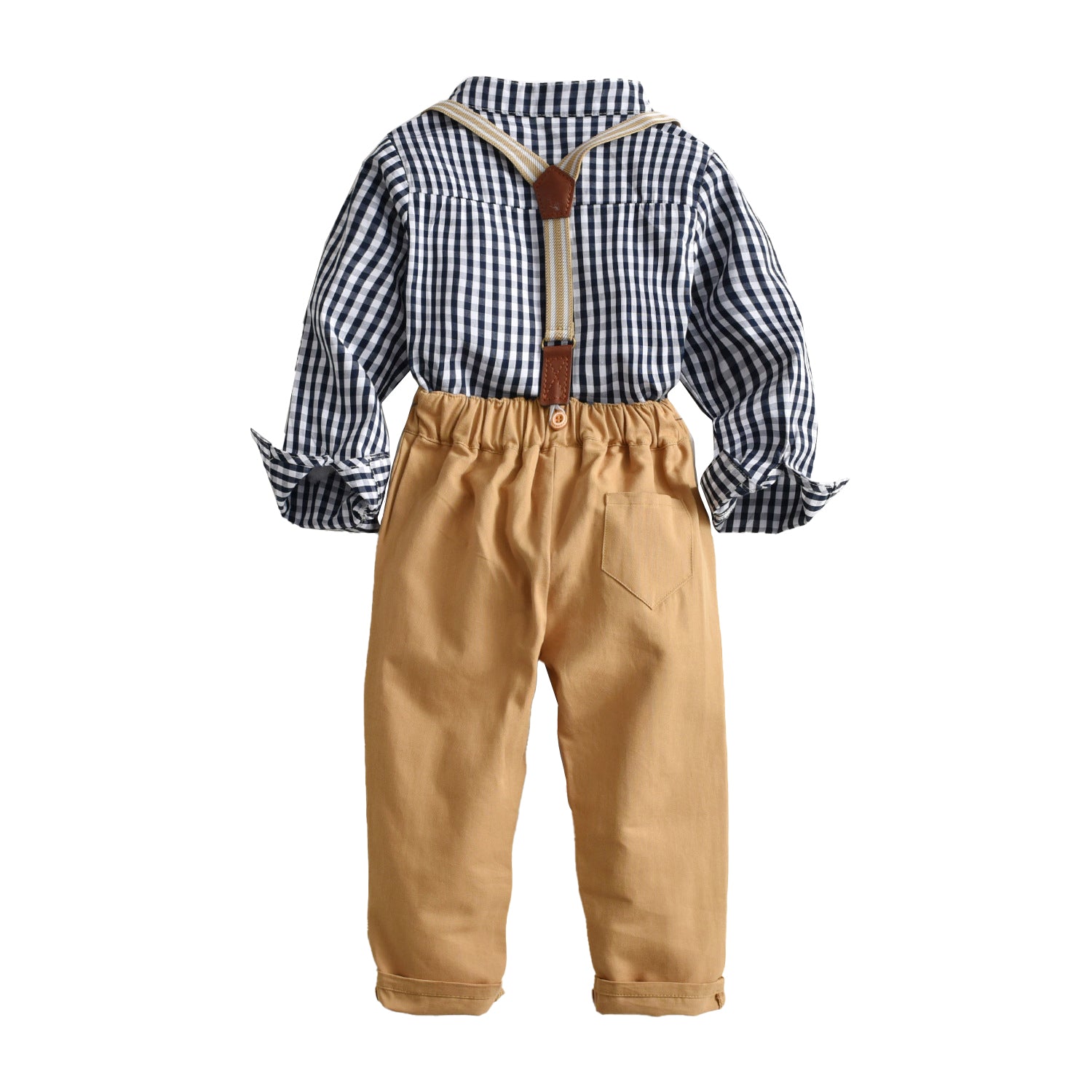 Boys White & Khaki Checked Shirt With Trousers