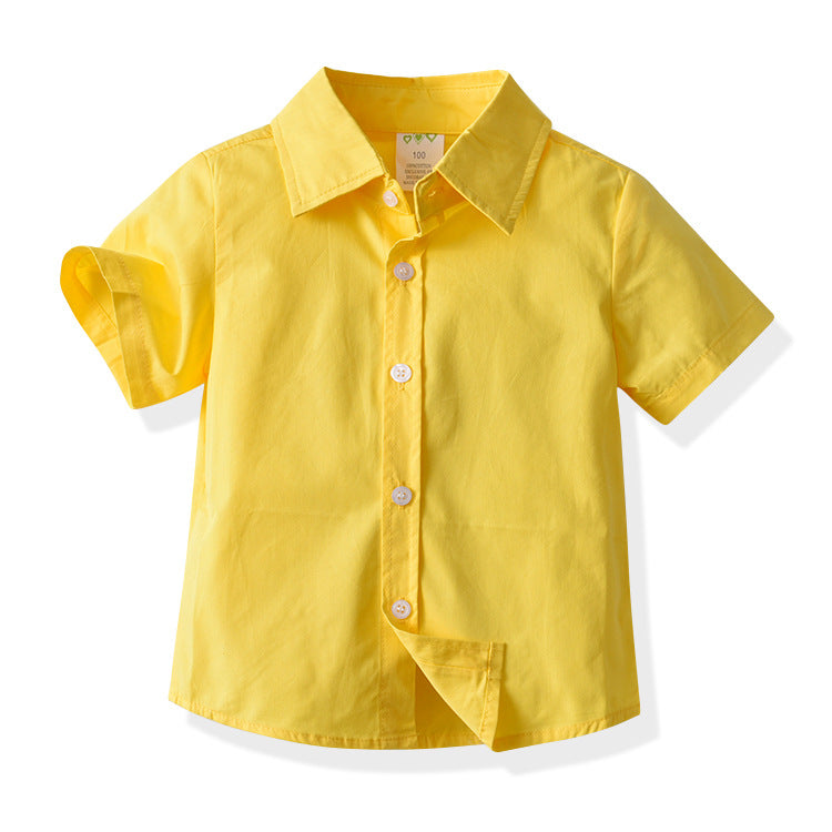 Boys Yellow & Black Shirt With Checked Shorts & Suspenders
