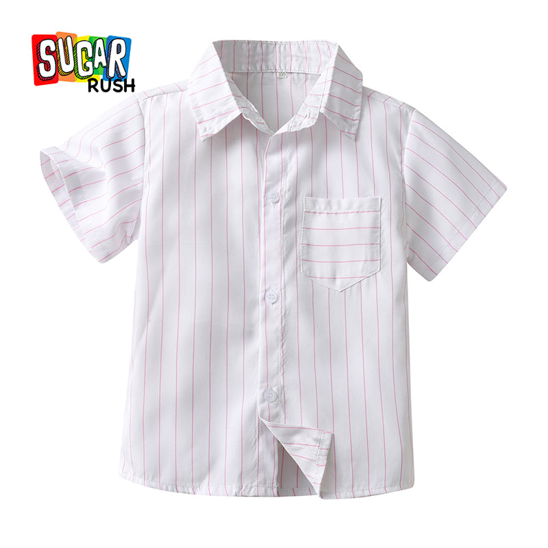 Boys White Vertical Striped Casual Shirt