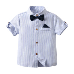 Boys Blue Striped Shirt & Trousers With Suspenders