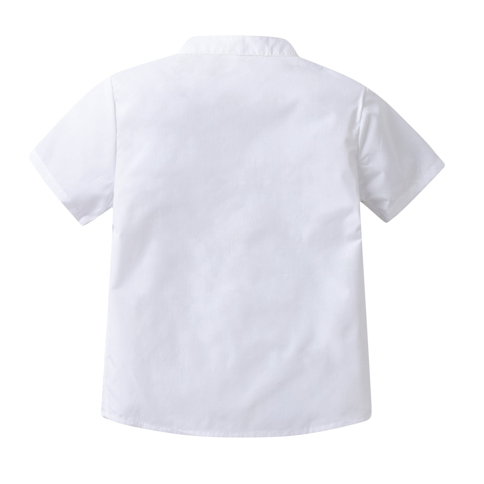 Boys White Band Collar Vertical Striped Casual Shirt