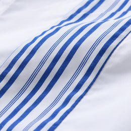 Boys White Band Collar Vertical Striped Casual Shirt