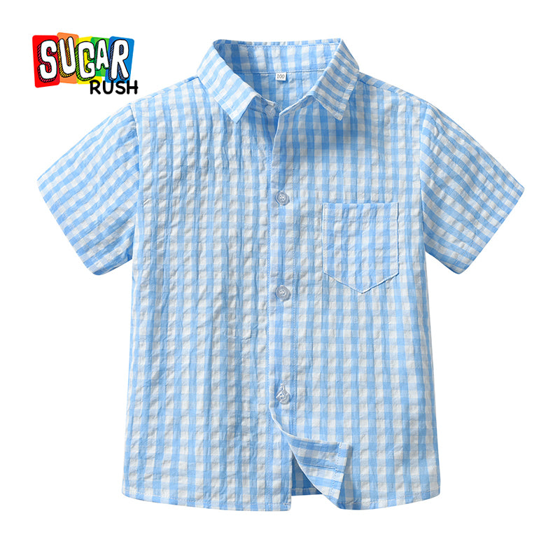 Boys Blue Checked Cotton Casual Shirt