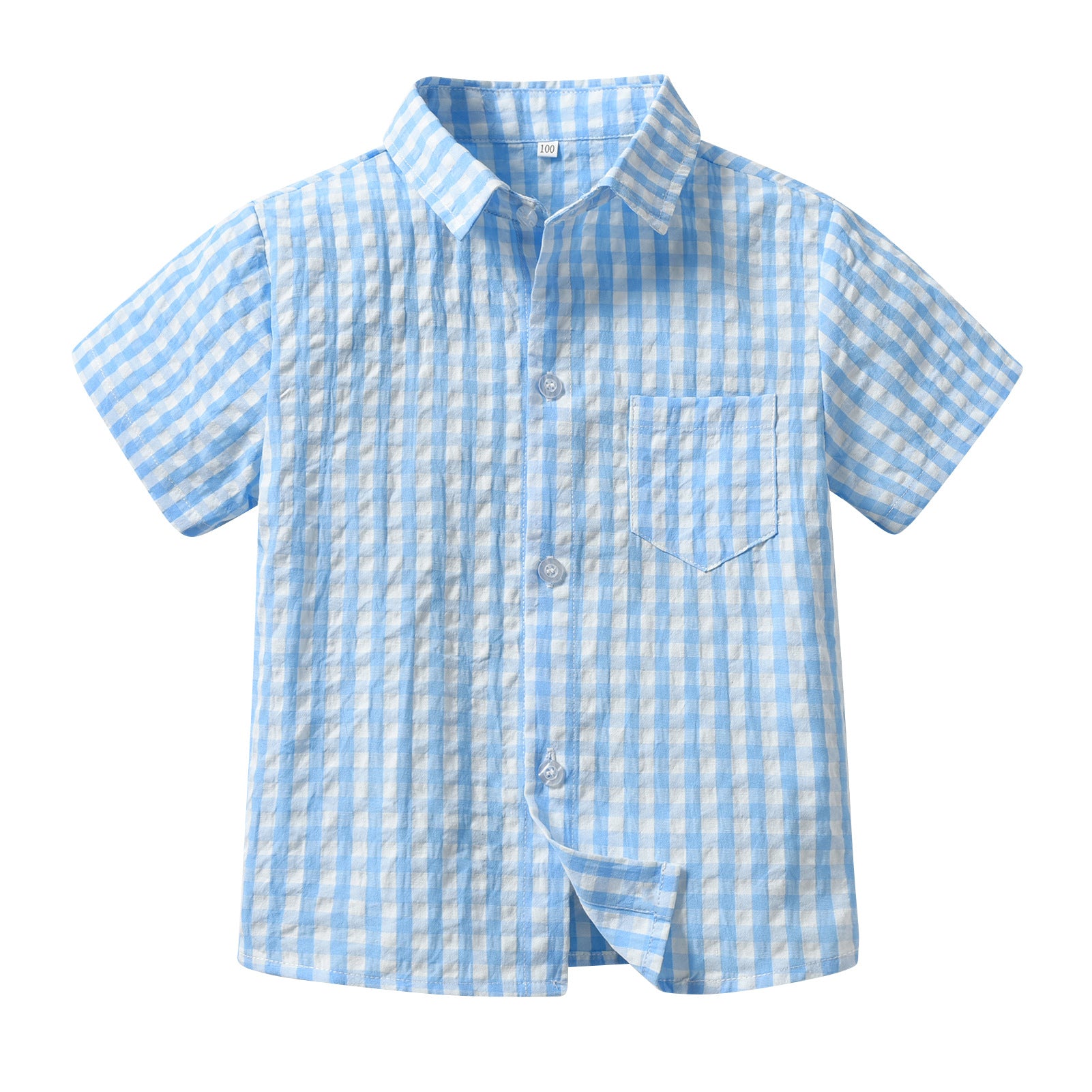 Boys Blue Checked Shirt Collar Shirt & Shorts With Suspenders
