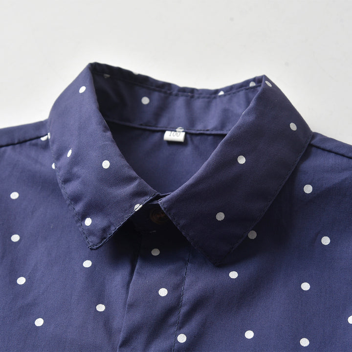 Boys Navy Blue Printed Shirt With Shorts
