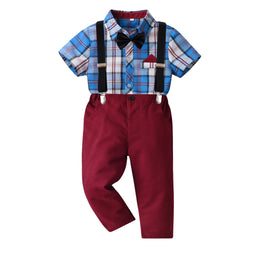 Boys Checked Shirt with Trousers And Suspenders