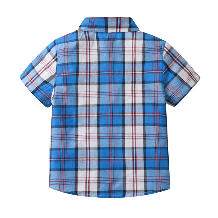 Boys Checked Shirt with Trousers And Suspenders
