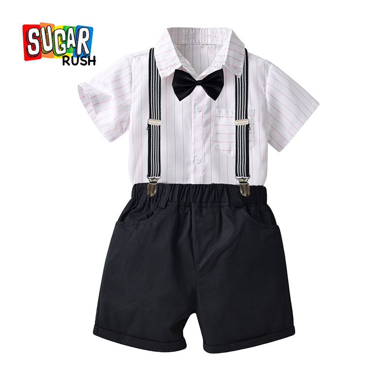 Boys Black Striped Shirt with Shorts