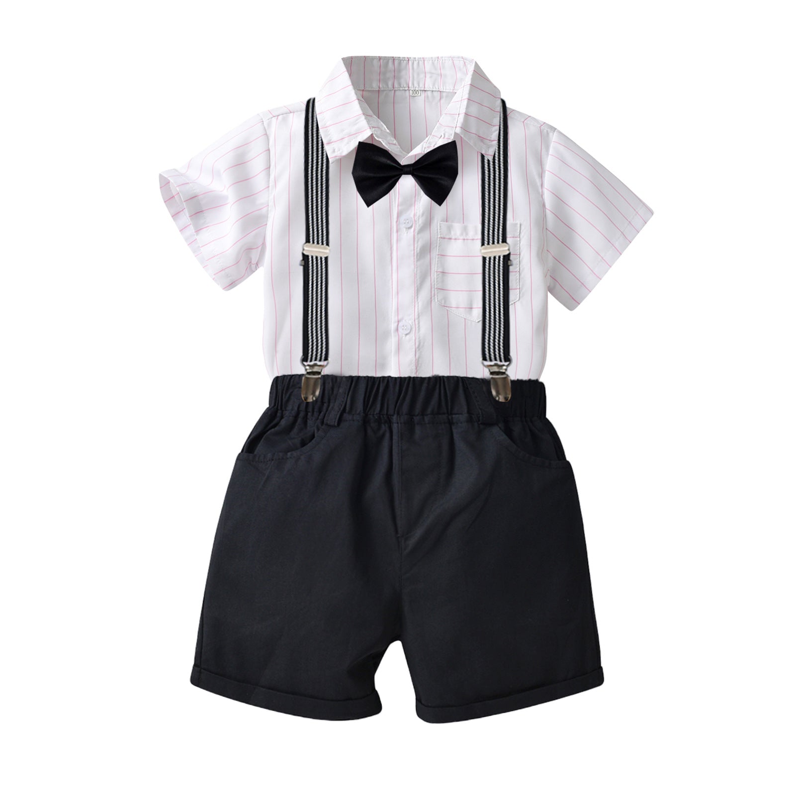 Boys Black Striped Shirt with Shorts