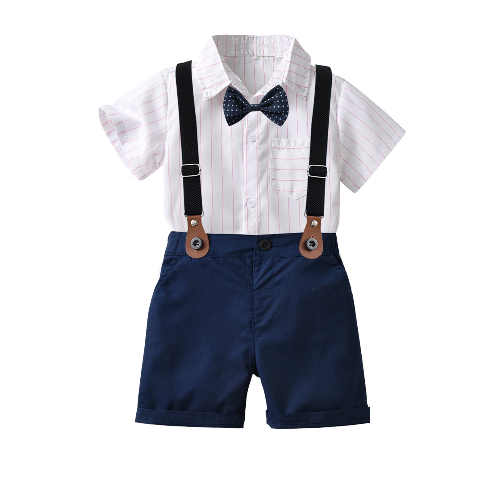 Boys Navy Blue Striped Shirt With Shorts