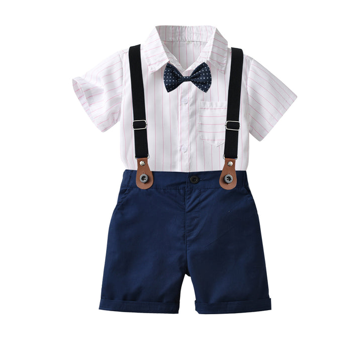 Boys Navy Blue Striped Shirt With Shorts