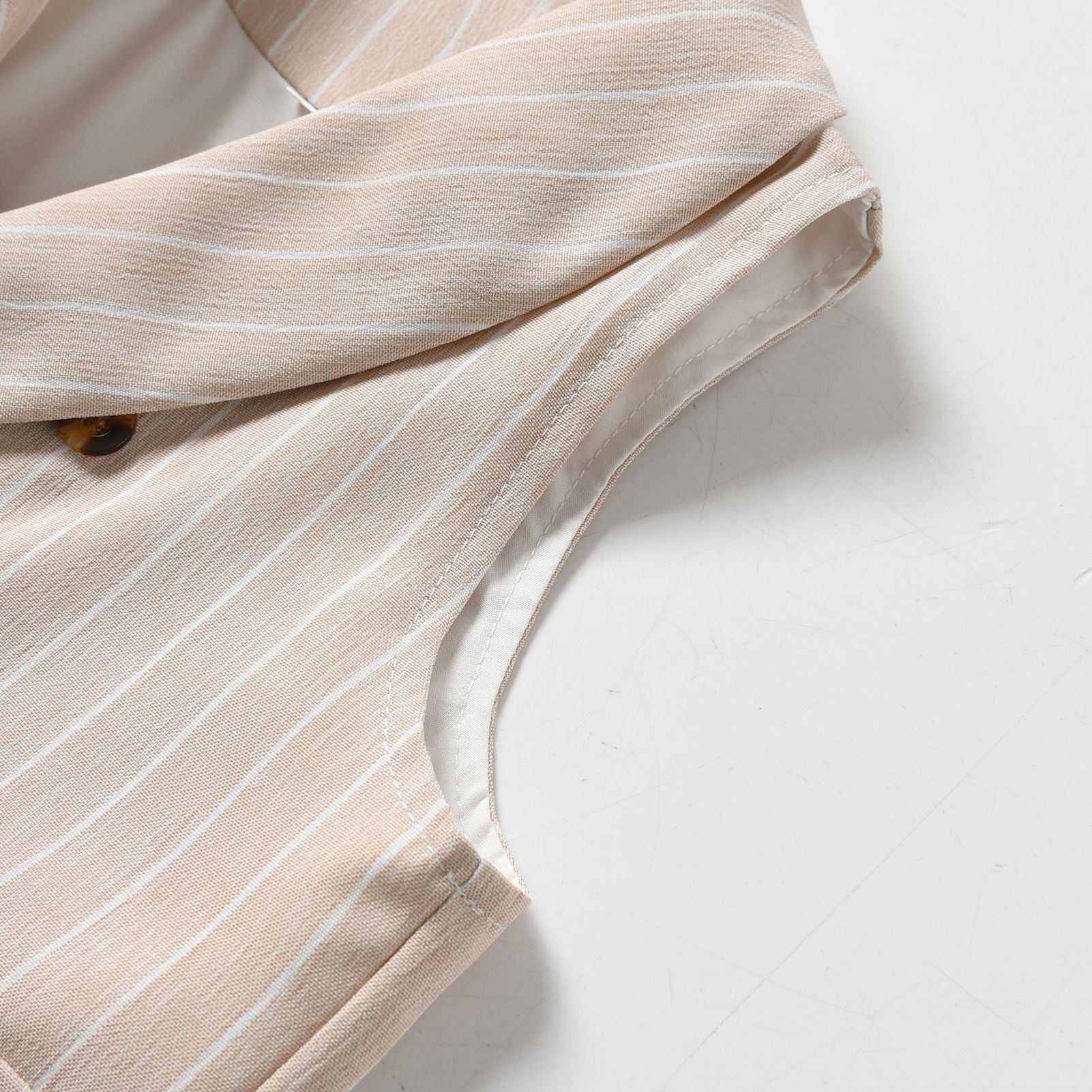 Boys Beige & White Striped Shirt With Shorts & Waist Coat