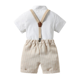 Boys White Shirt Collar Shirt & Shorts With Suspenders
