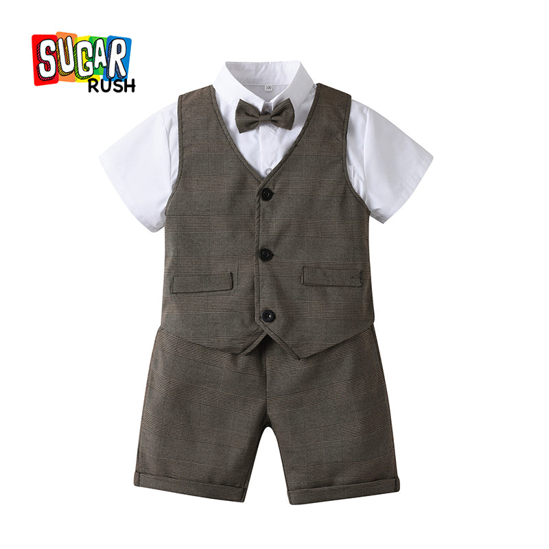 Boys Grey Striped Shirt with Shorts