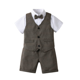 Boys Grey Striped Shirt with Shorts