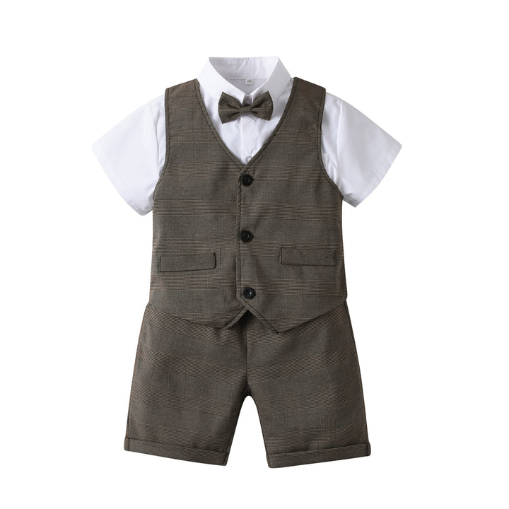 Boys Grey Striped Shirt with Shorts