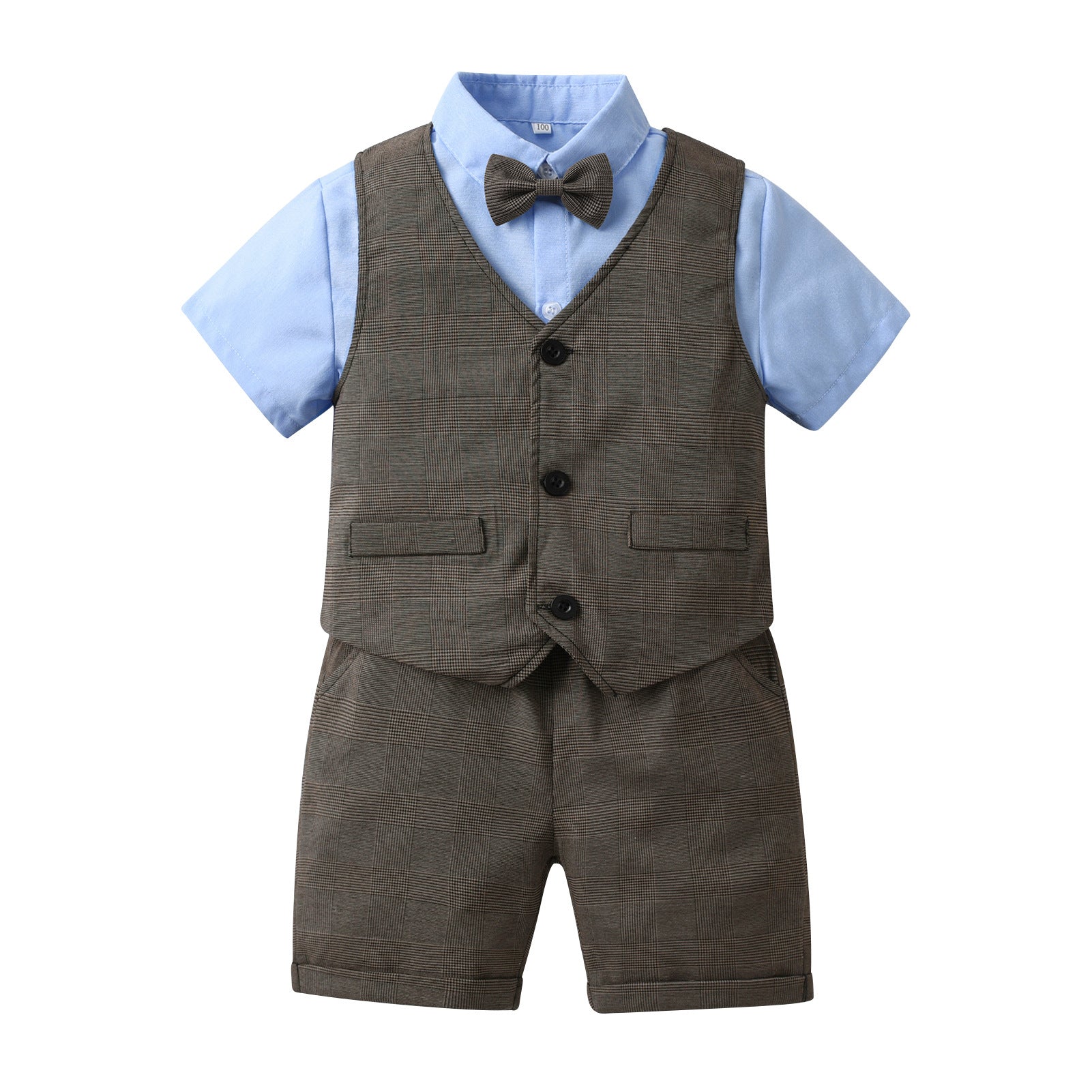 Boys Blue Shirt with Shorts And Striped Waistcoat