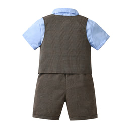 Boys Blue Shirt with Shorts And Striped Waistcoat