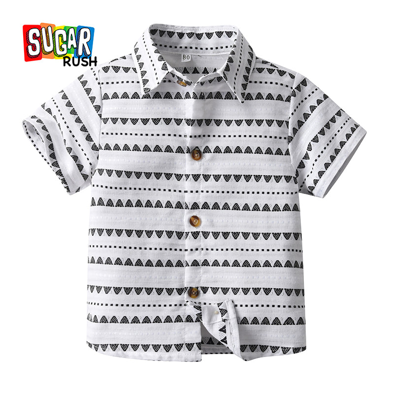 Boys Grey Geometric Printed Casual Shirt